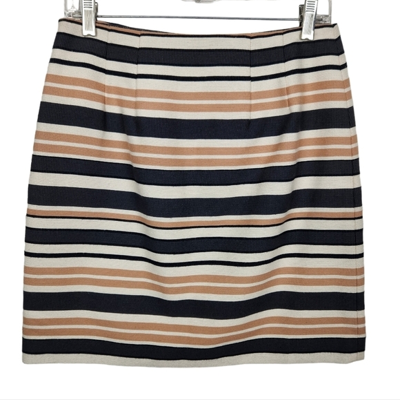 Ann Taylor LOFT Cream Tan Charcoal Black Striped Neutral Skirt Women's Size 2 - Picture 1 of 8